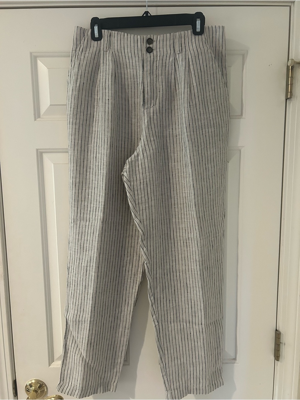 Garnet Hill Cream Pinstripe Chinos